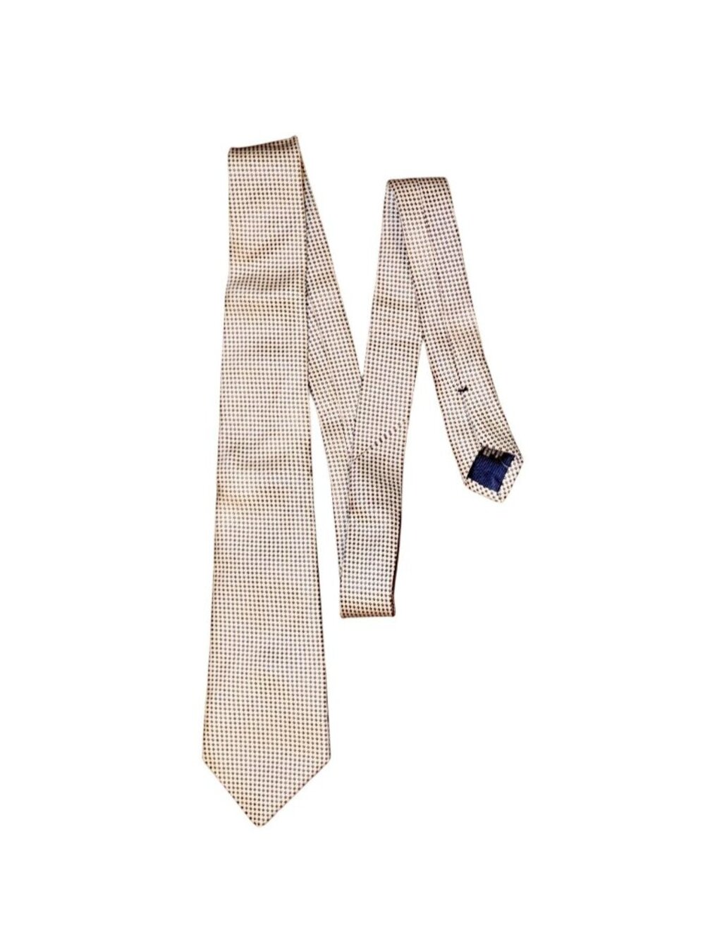 Ermenegildo Zegna 100% Silk Tie White & Navy Geometric Pattern Made In Italy